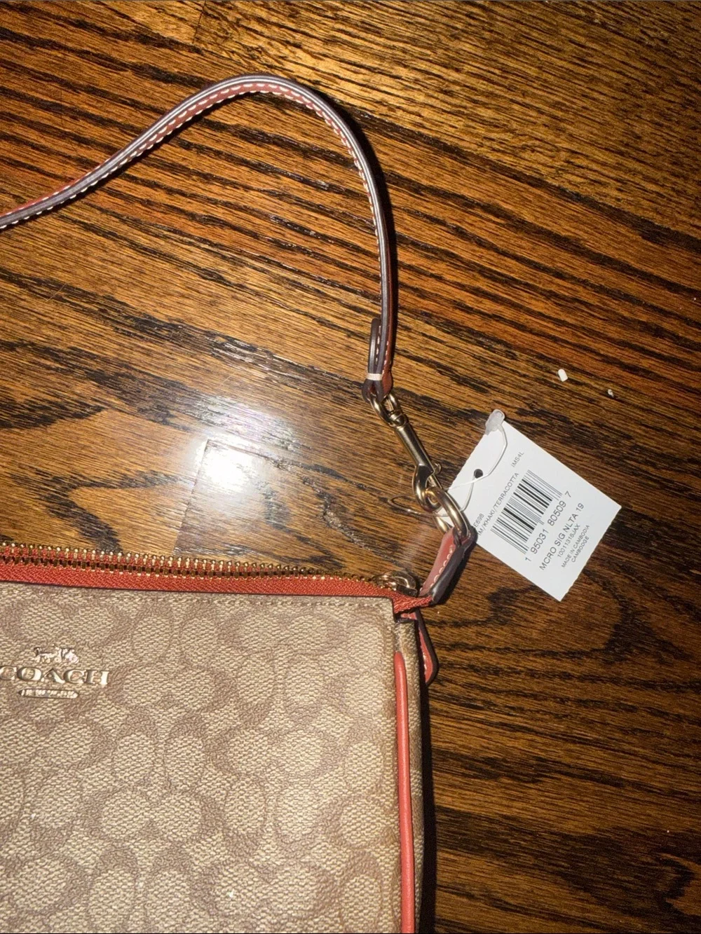 Coach Signature Canvas Shoulder Bag in Brown with Terracotta Trim